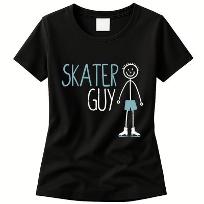 Skater Guy Funny Skates Ice Skating Boy Figure Skaters Womens T-Shirt
