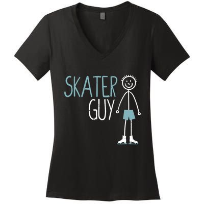Skater Guy Funny Skates Ice Skating Boy Figure Skaters Women's V-Neck T-Shirt
