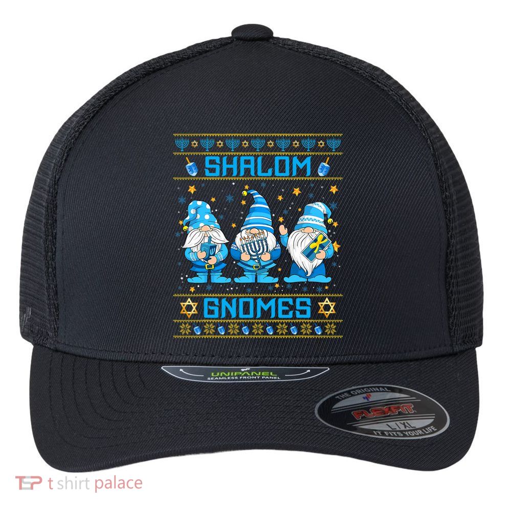 Shalom Gnomes Funny Ugly Hanukkah Sweater Chanukah Flexfit Unipanel Trucker Cap