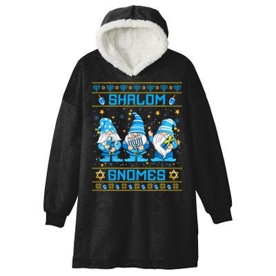 Shalom Gnomes Funny Ugly Hanukkah Sweater Chanukah Hooded Wearable Blanket