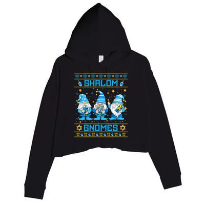 Shalom Gnomes Funny Ugly Hanukkah Sweater Chanukah Crop Fleece Hoodie