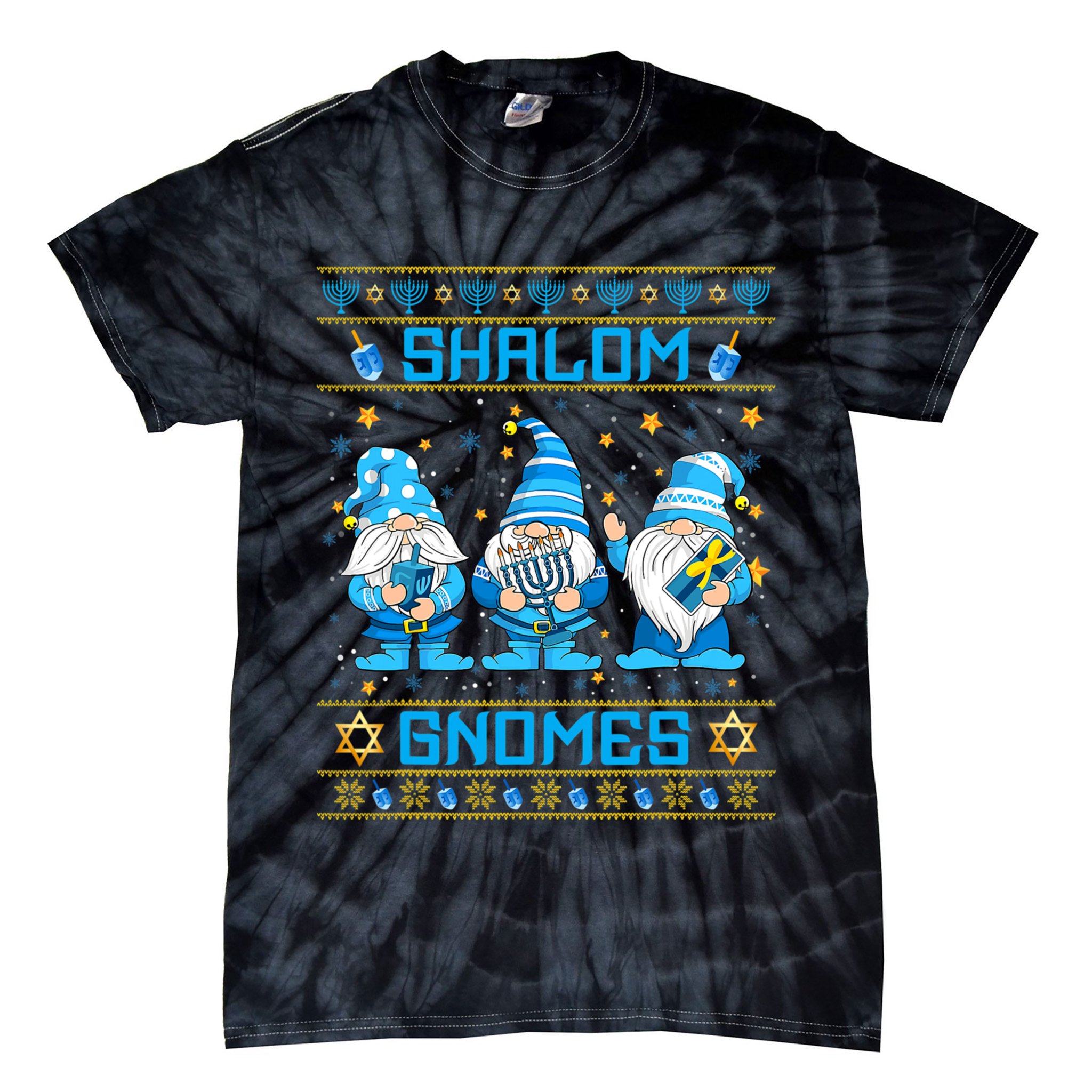Shalom Gnomes Funny Ugly Hanukkah Sweater Chanukah Tie-Dye T-Shirt