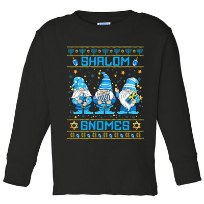 Shalom Gnomes Funny Ugly Hanukkah Sweater Chanukah Toddler Long Sleeve Shirt