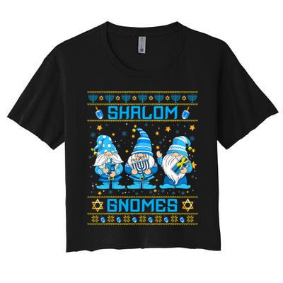 Shalom Gnomes Funny Ugly Hanukkah Sweater Chanukah Crop Top