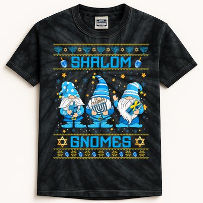 Shalom Gnomes Funny Ugly Hanukkah Sweater Chanukah Kids Tie-Dye T-Shirt