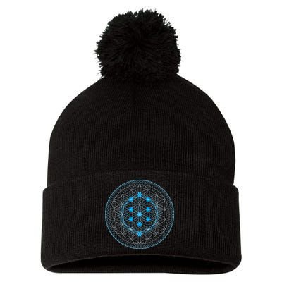 Sacred Geometry Flower Of Life With Kabbalah Tree Pom Pom 12in Knit Beanie