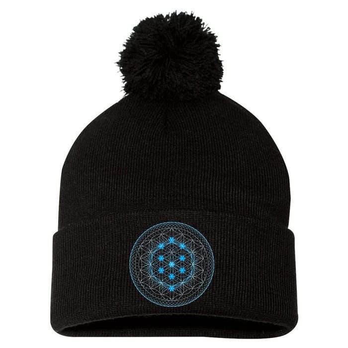 Sacred Geometry Flower Of Life With Kabbalah Tree Pom Pom 12in Knit Beanie