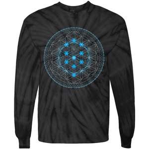 Sacred Geometry Flower Of Life With Kabbalah Tree Tie-Dye Long Sleeve Shirt