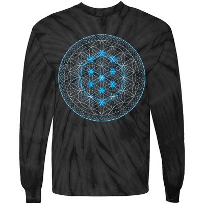 Sacred Geometry Flower Of Life With Kabbalah Tree Tie-Dye Long Sleeve Shirt
