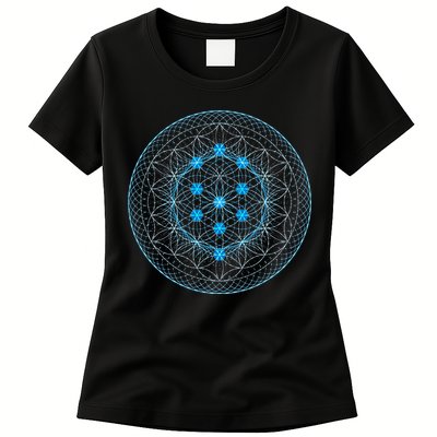 Sacred Geometry Flower Of Life With Kabbalah Tree Womens T-Shirt