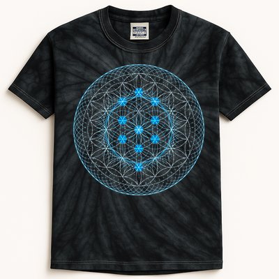Sacred Geometry Flower Of Life With Kabbalah Tree Kids Tie-Dye T-Shirt