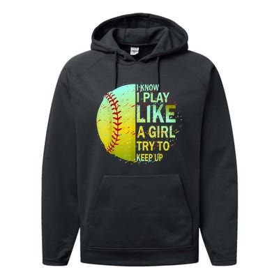 Softball Gift For Girls Performance Fleece Hoodie