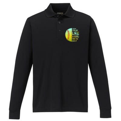 Softball Gift For Girls Performance Long Sleeve Polo