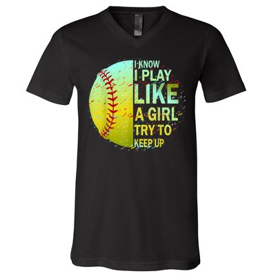 Softball Gift For Girls V-Neck T-Shirt