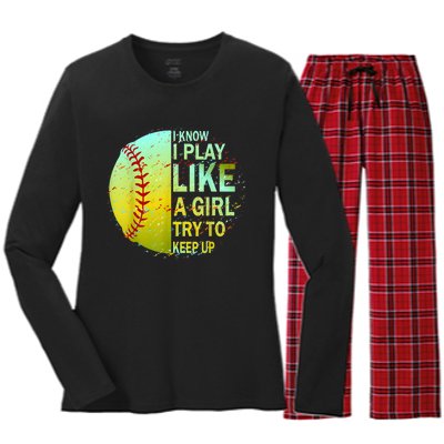 Softball Gift For Girls Women's Long Sleeve Flannel Pajama Set 