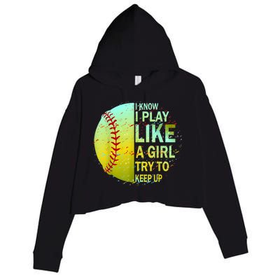 Softball Gift For Girls Crop Fleece Hoodie