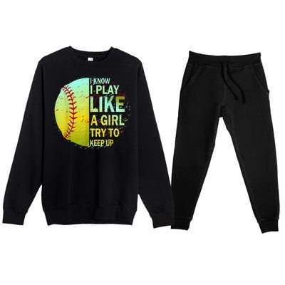 Softball Gift For Girls Premium Crewneck Sweatsuit Set