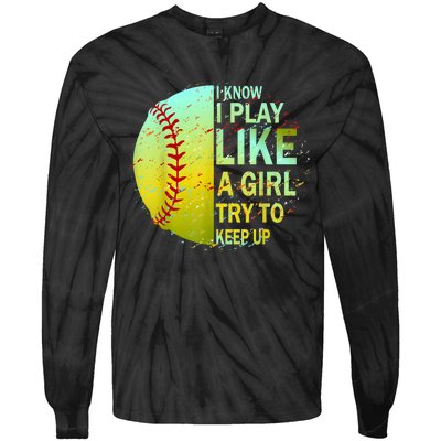 Softball Gift For Girls Tie-Dye Long Sleeve Shirt