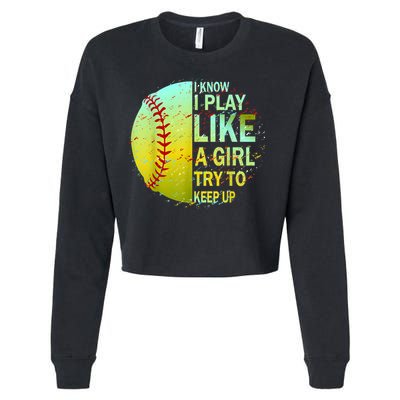 Softball Gift For Girls Cropped Pullover Crew