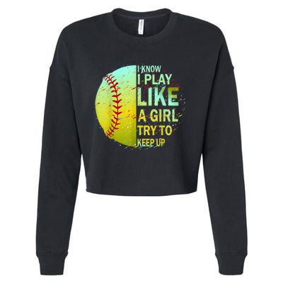 Softball Gift For Girls Cropped Pullover Crew