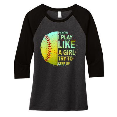 Softball Gift For Girls Women's Tri-Blend 3/4-Sleeve Raglan Shirt