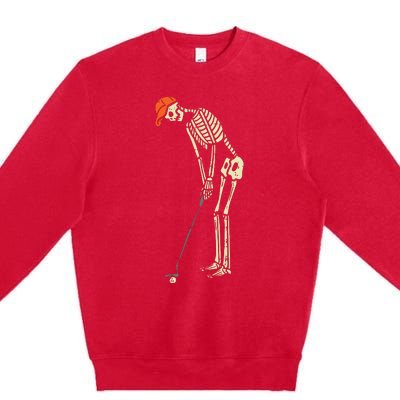 Skeleton Golf Funny Halloween Golfing Sports Golfer Premium Crewneck Sweatshirt