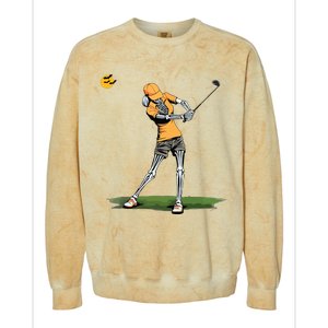 Skeleton Golf Funny Halloween Golfing Sports Golfer Women Colorblast Crewneck Sweatshirt