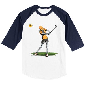 Skeleton Golf Funny Halloween Golfing Sports Golfer Women Baseball Sleeve Shirt