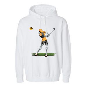 Skeleton Golf Funny Halloween Golfing Sports Golfer Women Garment-Dyed Fleece Hoodie