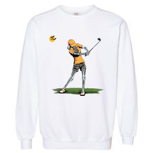 Skeleton Golf Funny Halloween Golfing Sports Golfer Women Garment-Dyed Sweatshirt