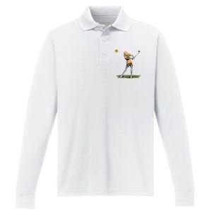 Skeleton Golf Funny Halloween Golfing Sports Golfer Women Performance Long Sleeve Polo