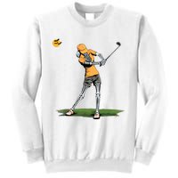 Skeleton Golf Funny Halloween Golfing Sports Golfer Women Sweatshirt