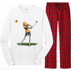 Skeleton Golf Funny Halloween Golfing Sports Golfer Women Long Sleeve Pajama Set