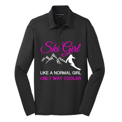 Ski Girl Funny Skiing Gift Girls Winter Sport Lover Gift Silk Touch Performance Long Sleeve Polo