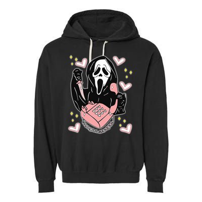 Scary Ghost Face Phone Ghostface Calling Garment-Dyed Fleece Hoodie