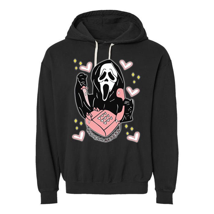 Scary Ghost Face Phone Ghostface Calling Garment-Dyed Fleece Hoodie