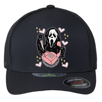 Scary Ghost Face Phone Ghostface Calling Flexfit Unipanel Trucker Cap