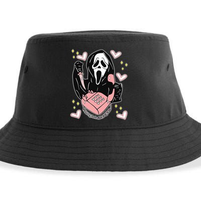 Scary Ghost Face Phone Ghostface Calling Sustainable Bucket Hat