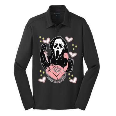 Scary Ghost Face Phone Ghostface Calling Silk Touch Performance Long Sleeve Polo