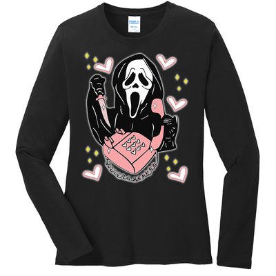 Scary Ghost Face Phone Ghostface Calling Ladies Long Sleeve Shirt