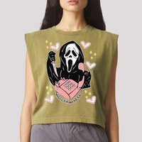 Scary Ghost Face Phone Ghostface Calling Garment-Dyed Women's Muscle Tee