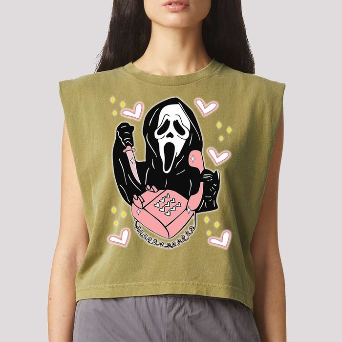 Scary Ghost Face Phone Ghostface Calling Garment-Dyed Women's Muscle Tee