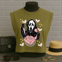 Scary Ghost Face Phone Ghostface Calling Garment-Dyed Women's Muscle Tee