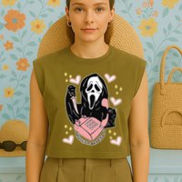 Scary Ghost Face Phone Ghostface Calling Garment-Dyed Women's Muscle Tee