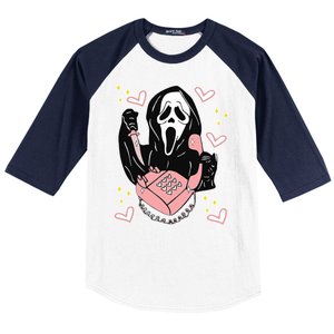 Scary Ghost Face Phone Ghostface Calling Baseball Sleeve Shirt