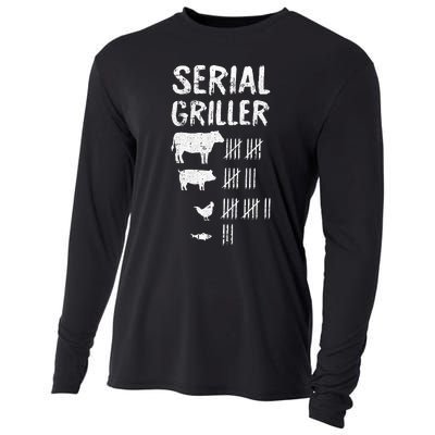 Serial Griller Fathers Day Funny Grilling Grill BBQ Master Cooling Performance Long Sleeve Crew