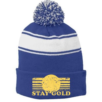 Stay Gold Funny Saying Graphic Gift Stripe Pom Pom Beanie