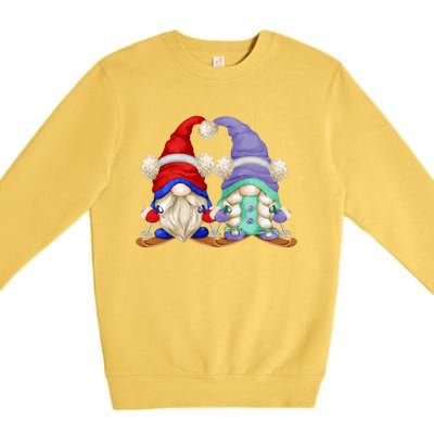 Skiing Gnomes For Grandma And Grandpa Funny Ski Mom And Dad Cool Gift Premium Crewneck Sweatshirt