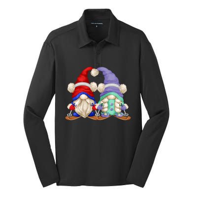 Skiing Gnomes For Grandma And Grandpa Funny Ski Mom And Dad Cool Gift Silk Touch Performance Long Sleeve Polo