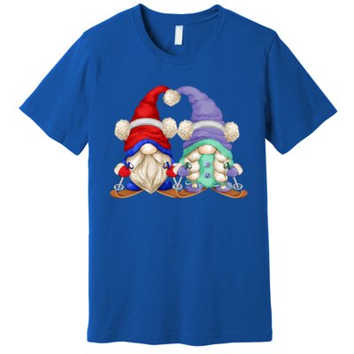 Skiing Gnomes For Grandma And Grandpa Funny Ski Mom And Dad Cool Gift Premium T-Shirt